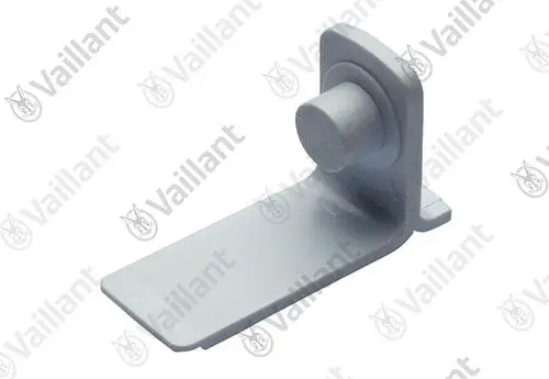 Vaillant Scharnier in grauer Farbe, mit einem flachen Sockel und einem runden Verbindungspunkt, geeignet für montagebezogene Anwendungen.